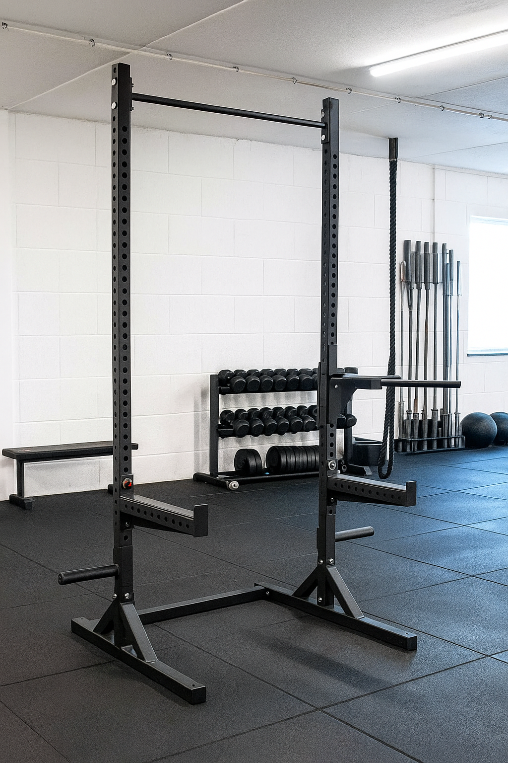 Pro Squat Rack til homegym, solid stålramme med justerbar høj