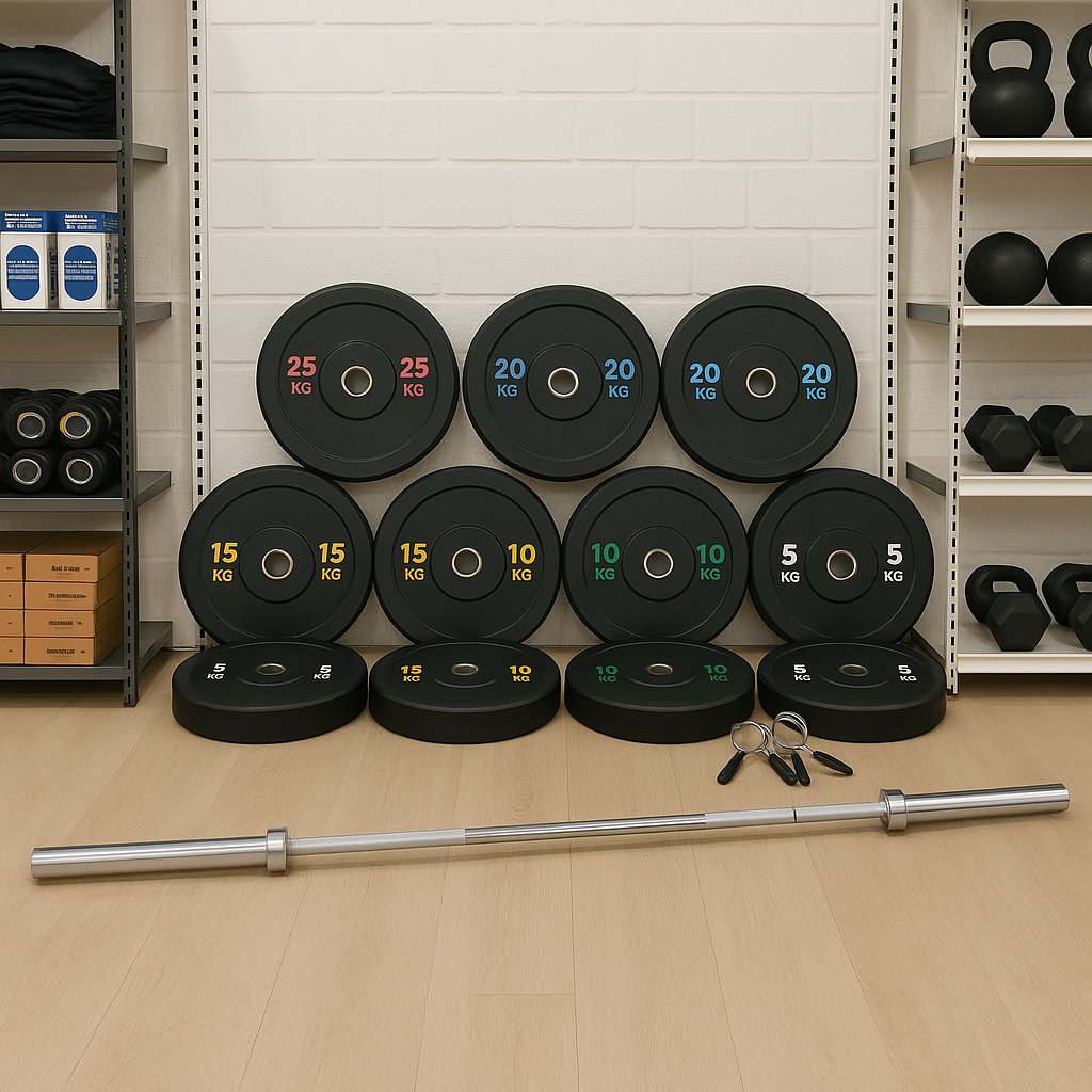 Olympisk Sæt | Vægtstang & 100 kg Bumper Plates | Komplet Homegym Pakke gym4all