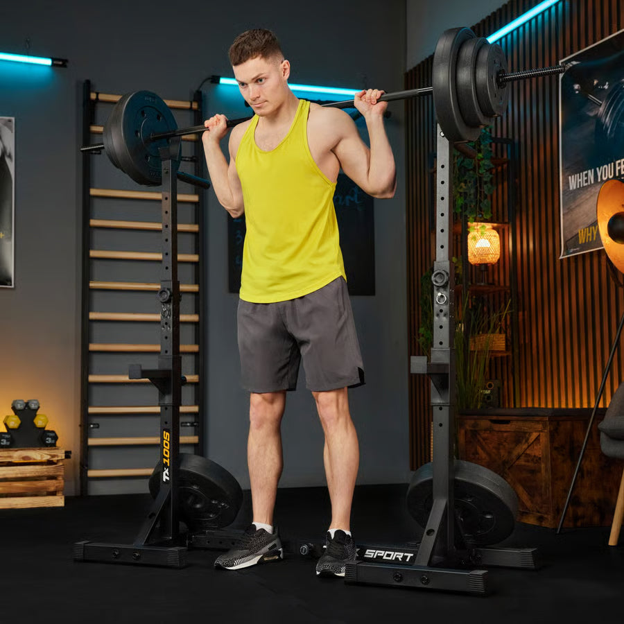 Justerbare vægtstativer med sikrings- og TX-dipholdere gym4all
