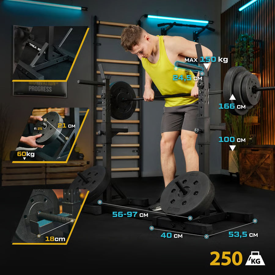 Justerbare vægtstativer med sikrings- og TX-dipholdere gym4all