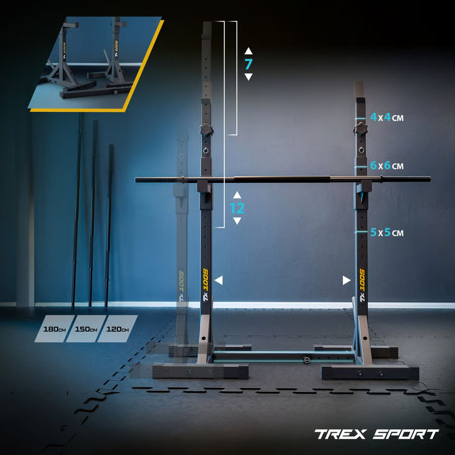 Justerbare vægtstativer med sikrings- og TX-dipholdere gym4all