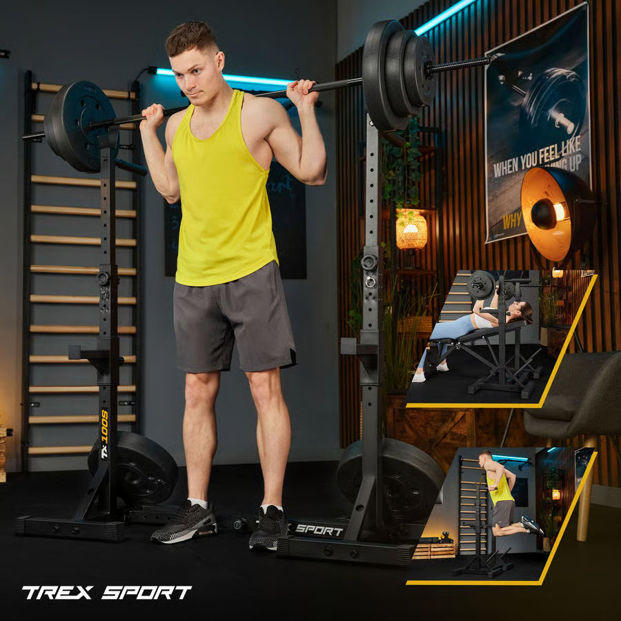 Justerbare vægtstativer med sikrings- og TX-dipholdere gym4all