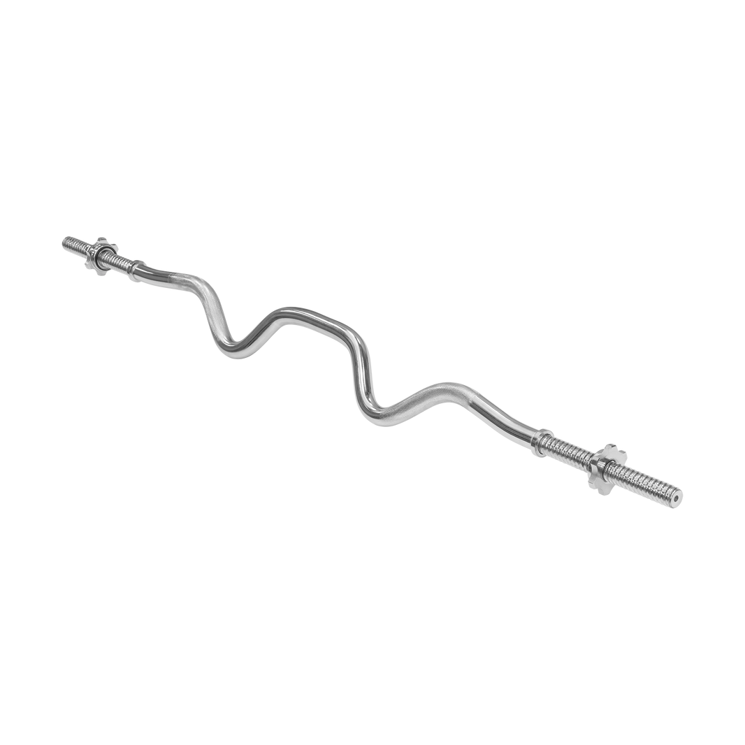 Rebel curlstang 120 cm, 5,3 kg – stærkt bøjet med gevind til vægtskiver.