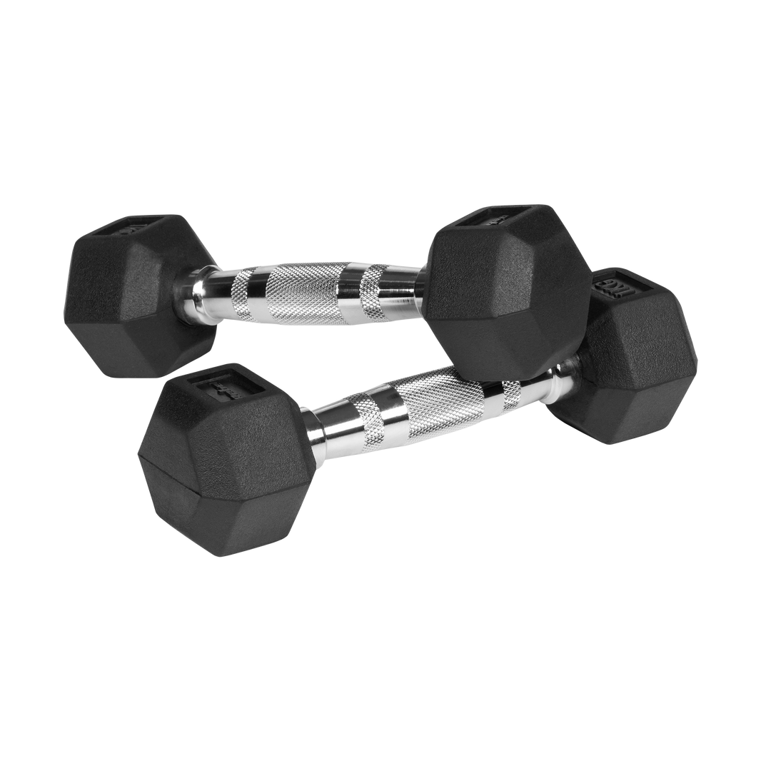 Sæt af 2 gummibelagte hexagon håndvægte 1 kg til aerobic og let konditionstræning.