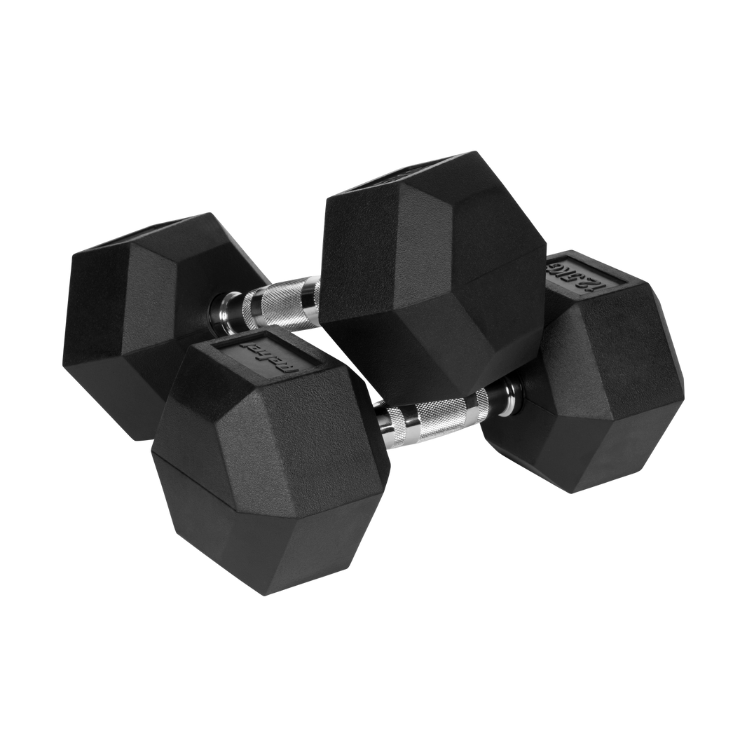 Sæt af 2 gummibelagte hexagon håndvægte 12,5 kg til intensiv styrketræning.