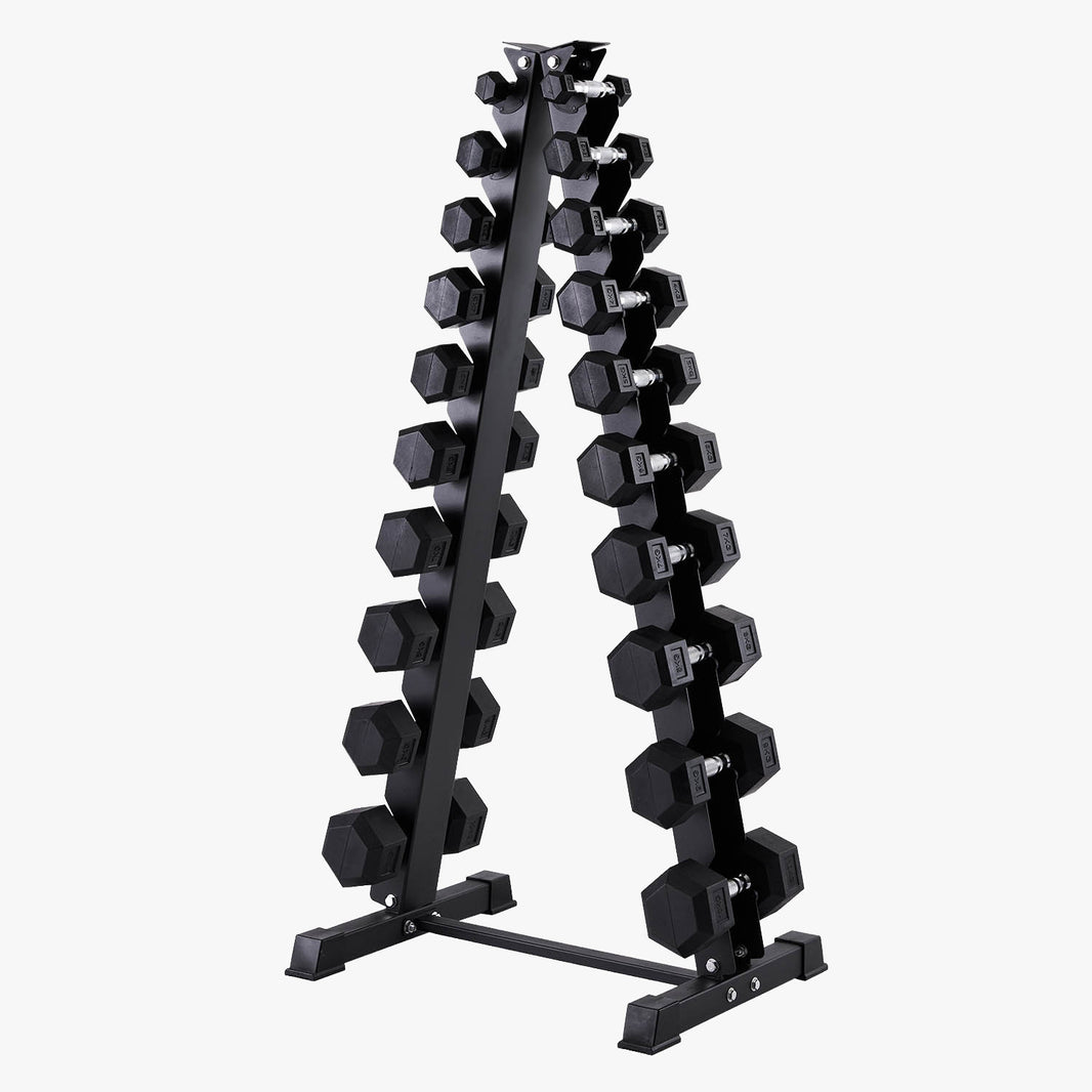 HEX Håndvægte Sæt 1-10 kg med Stativ - Komplet Håndvægtsæt