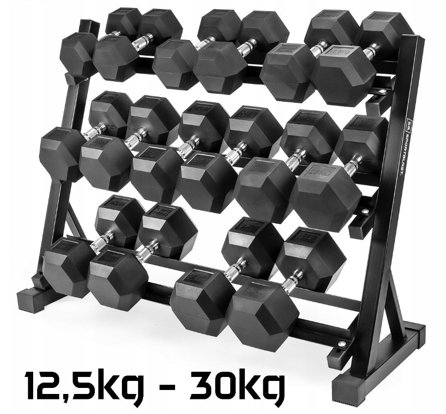 Hexagon Håndvægtsæt 2x12,5-30kg med Stativ – Komplet Professionel Sæt
