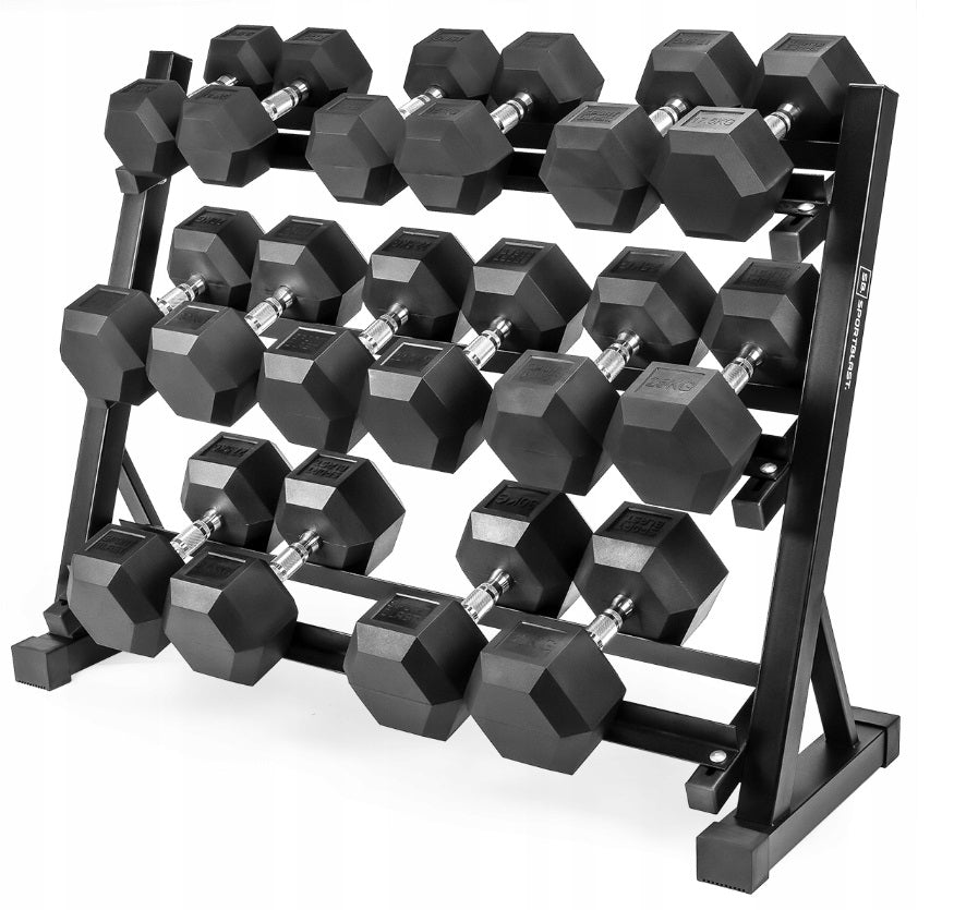 Hexagon Håndvægtsæt 2x12,5-30kg med Stativ – Komplet Professionel Sæt