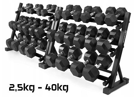 Hexagon Håndvægtsæt 2x2,5-40kg med Stativ – Ultimate Komplet Sæt