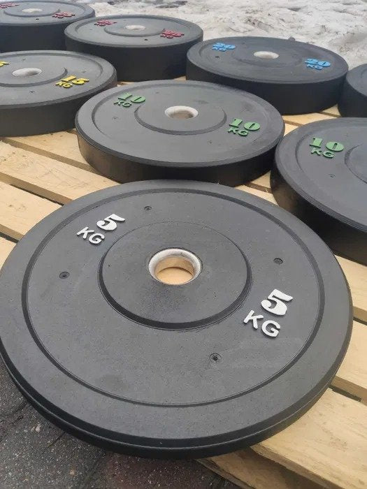 Vægtskiver og OL vægtstang 100kg bumpers