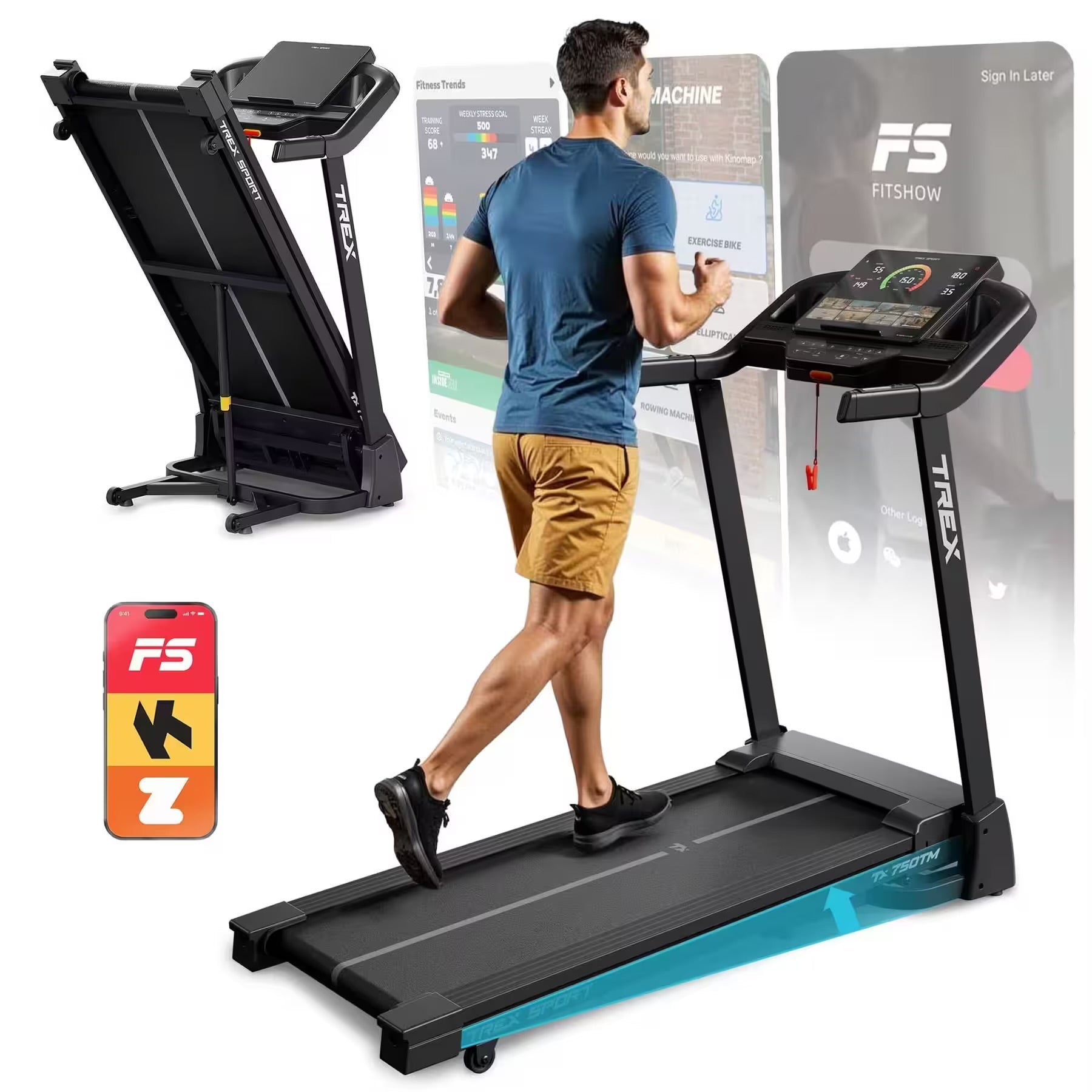 Trex Sport NORE TX-750TM Foldbart Løbebånd – 3 HK & 15 Automatiske Hældningstrin