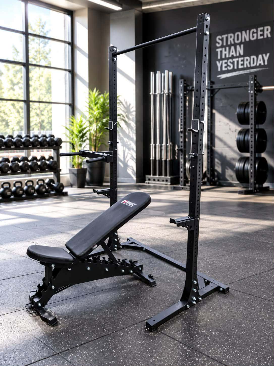 Komplet Træningssæt til Homegym – Squat Rack, Justerbar Træningsbænk, 100 kg OL-Vægtstang & Dips