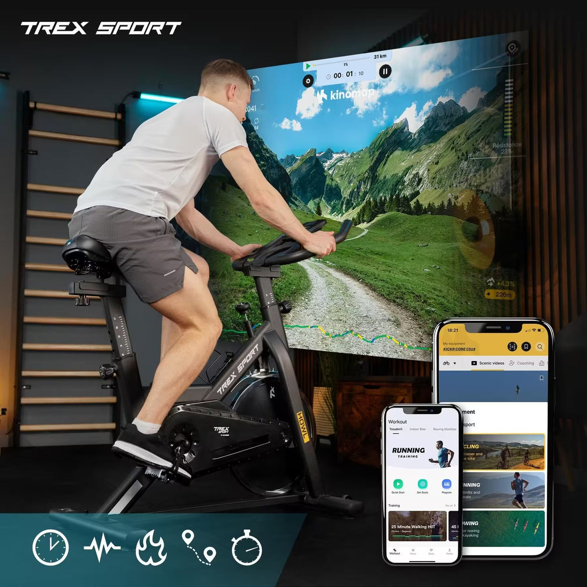 Trex Sport HOWL TX-640SB Mekanisk Spinningcykel – 12 kg Svinghjul & Bluetooth