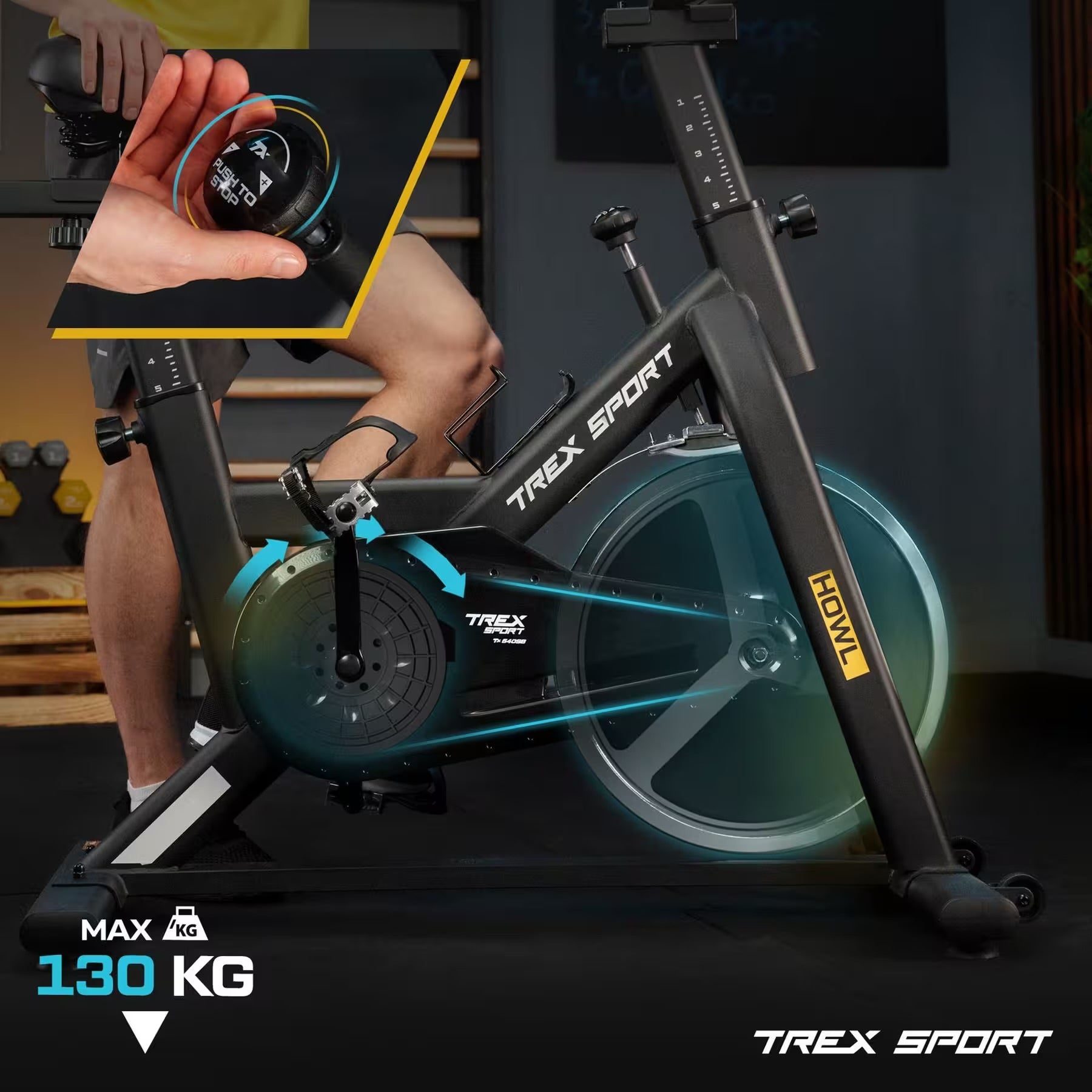 Trex Sport HOWL TX-640SB Mekanisk Spinningcykel – 12 kg Svinghjul & Bluetooth