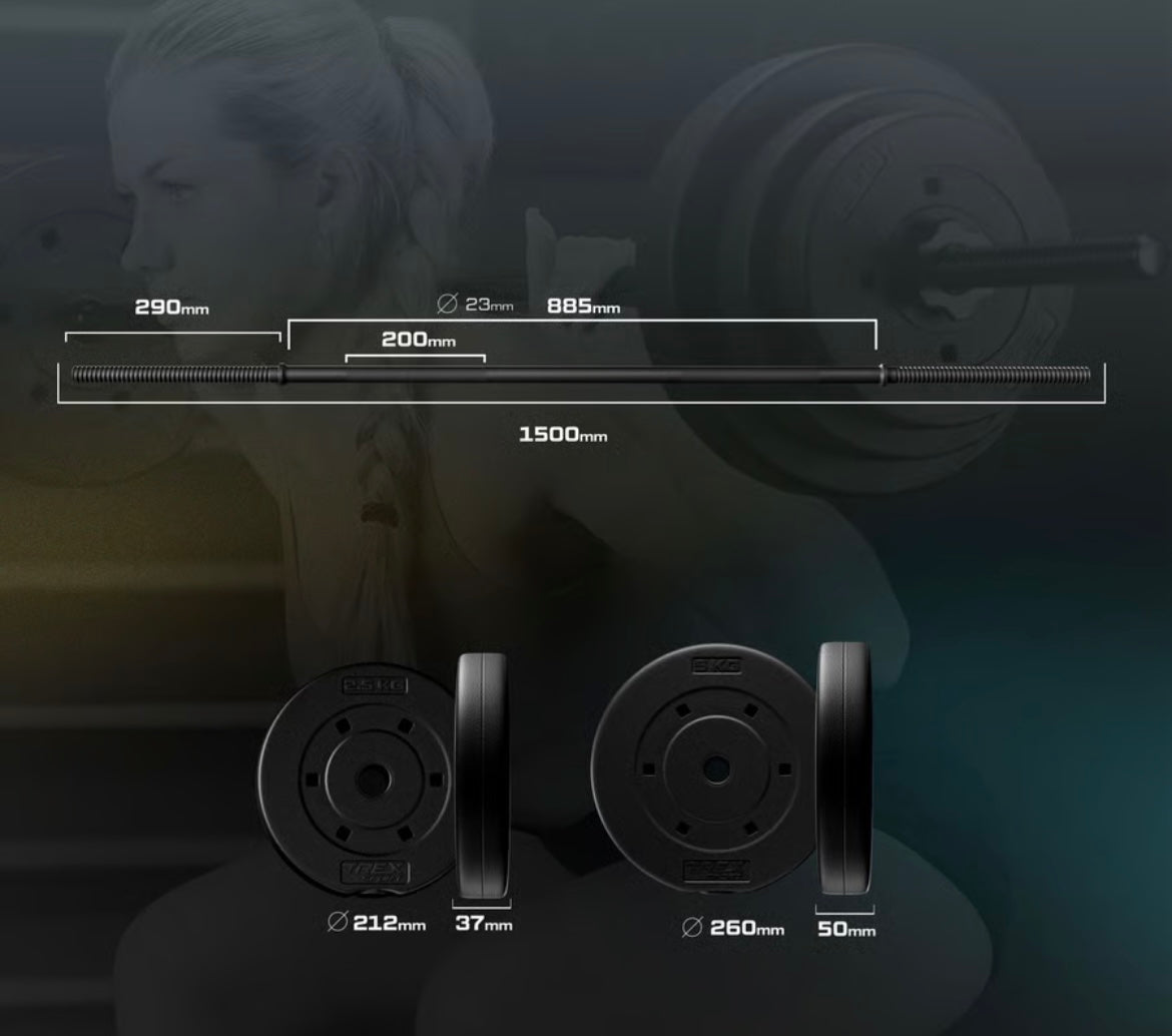 Trex Sport Bituminøst Vægtstangsæt 120cm 22 kg - Hjemmegym