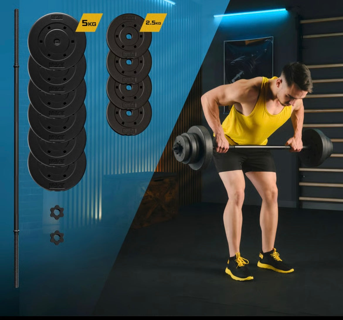 Trex Sport Bituminøst Vægtstangsæt 120cm 22 kg - Hjemmegym