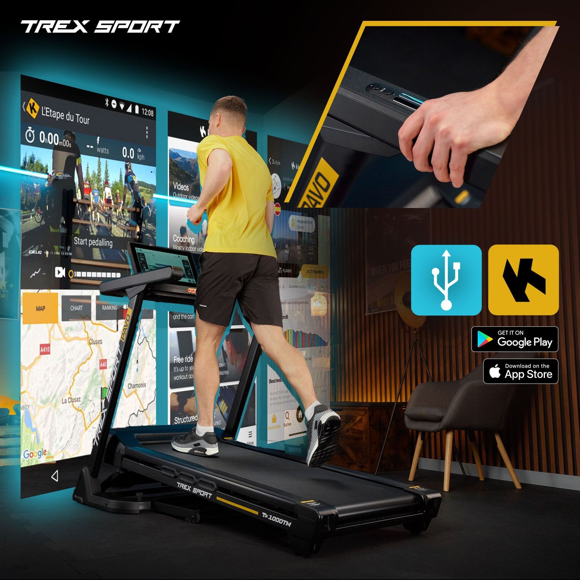 Trex Sport PAVO TX-1000TM Foldbart Løbebånd – 15,6" Android Skærm & Netflix
