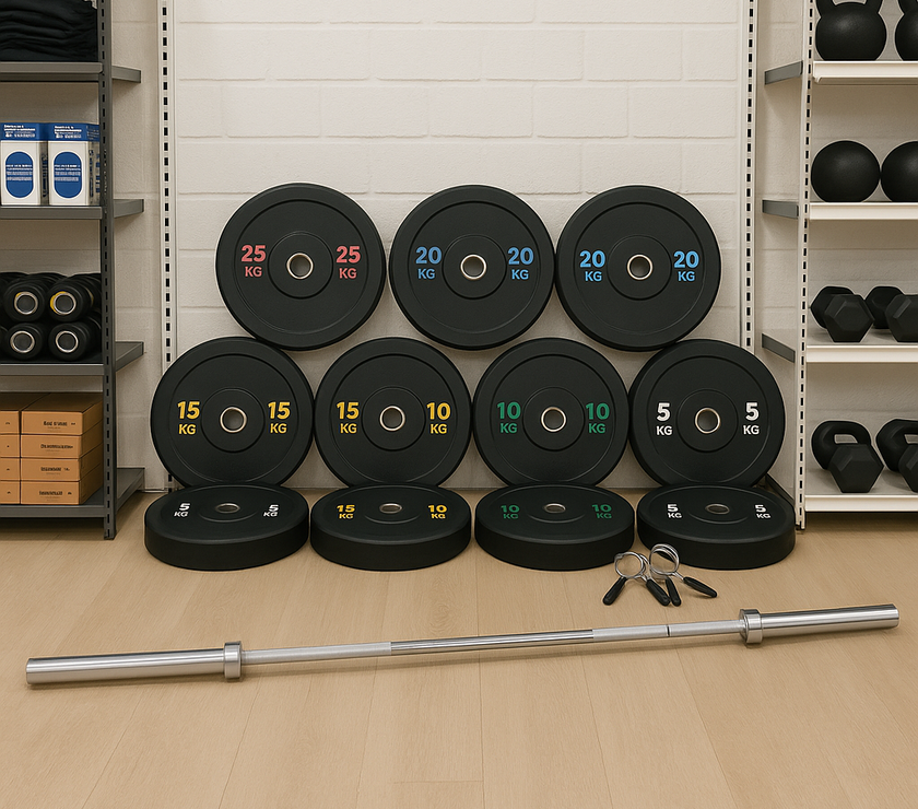 Olympisk Sæt | Vægtstang & 100 kg Bumper Plates | Komplet Homegym Pakke gym4all