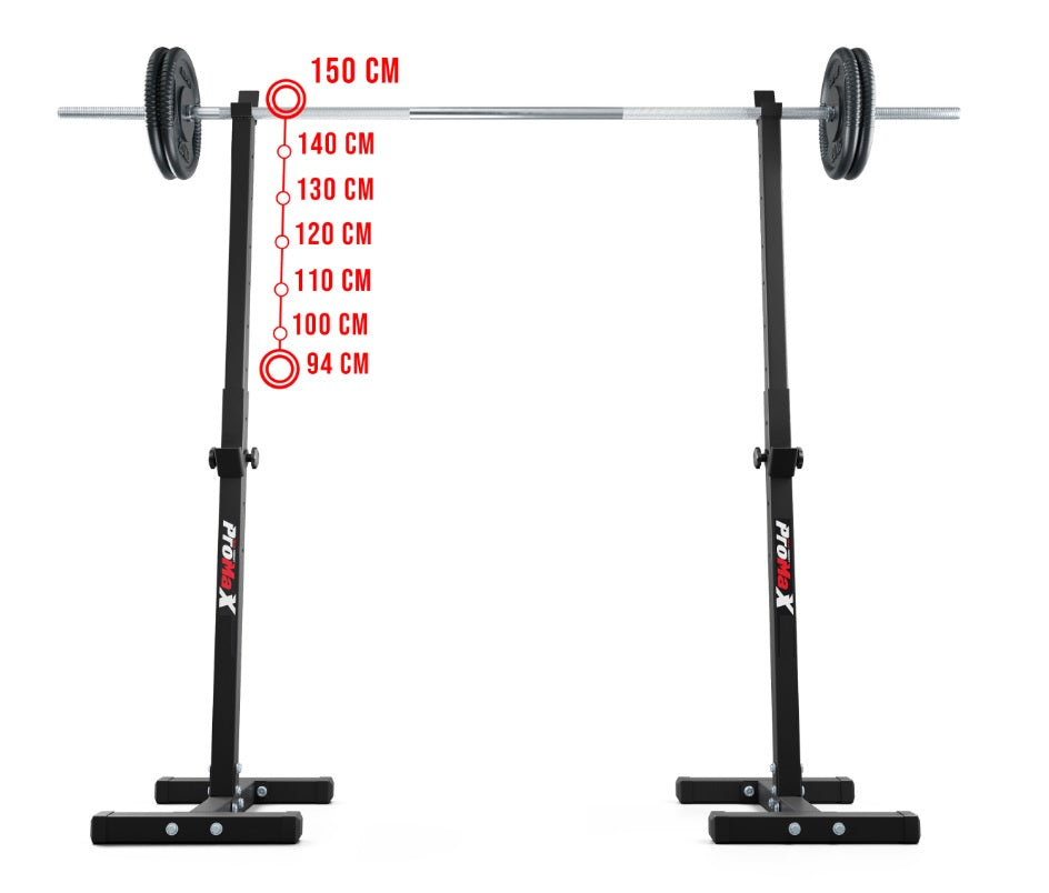 Barbell stand with adjustable height markings on a white background
