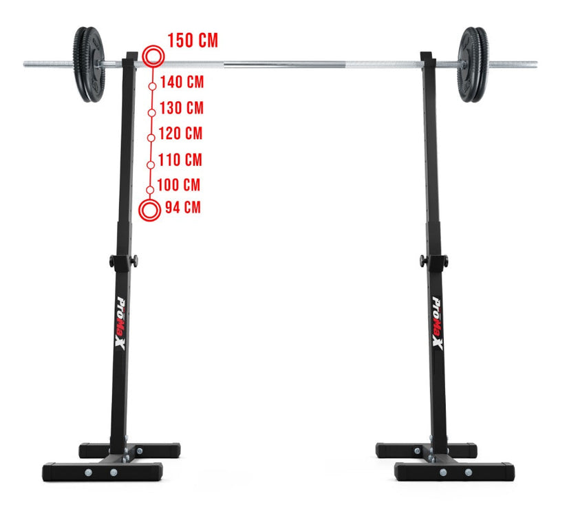 Barbell stand with adjustable height markings on a white background