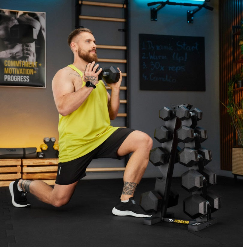 HEX Håndvægte Sæt 75 kg med Stativ – 5 Par Gummibelagte 2,5–12,5 kg