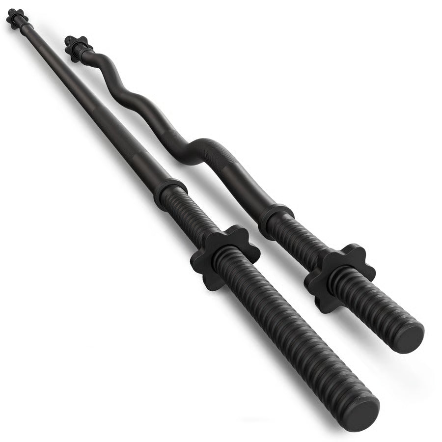 Two black metal control rods on a white background
