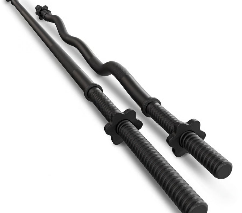 Two black metal control rods on a white background