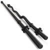 Two black metal control rods on a white background