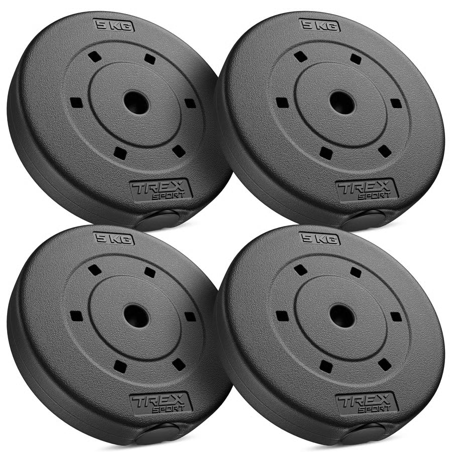 Four black weight plates with 'Tirex Sport' branding on a white background