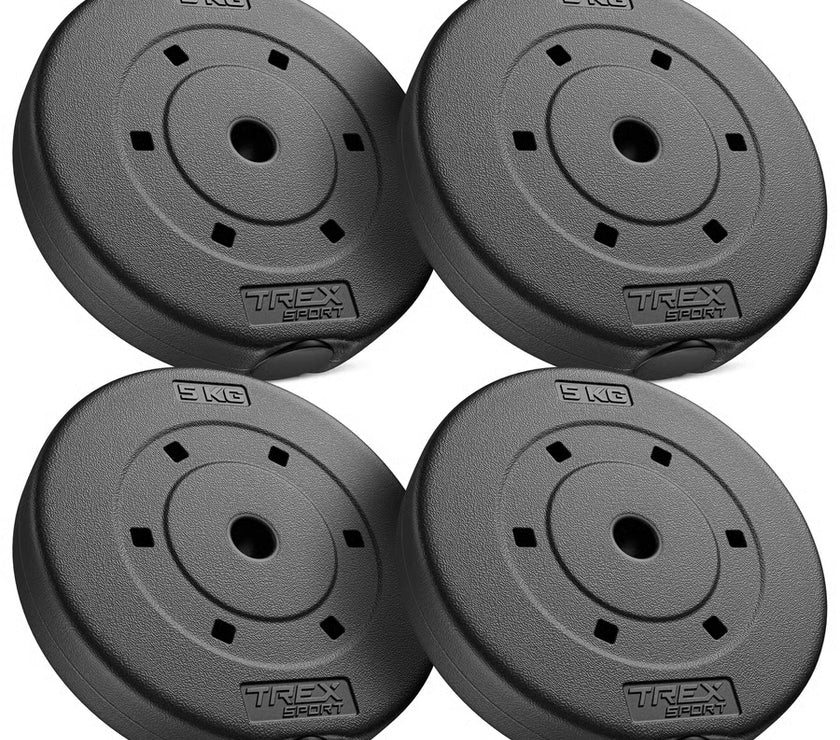 Four black weight plates with 'Tirex Sport' branding on a white background