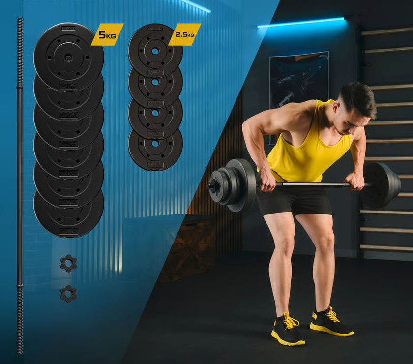 Bituminøst vægtstangsæt 150cm 46 kg gym4all