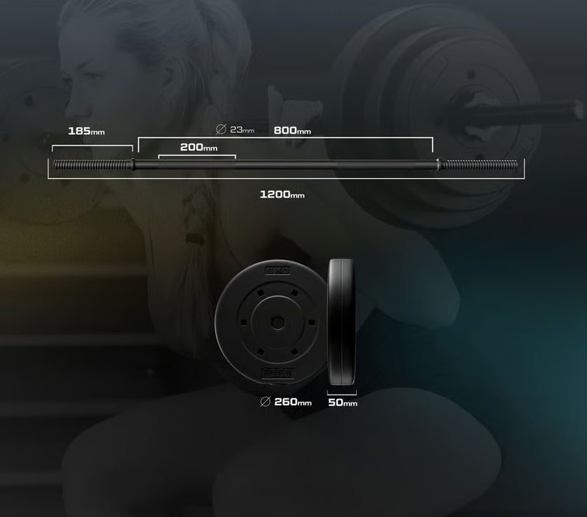 Barbell with measurement scale and TREX Sport branding