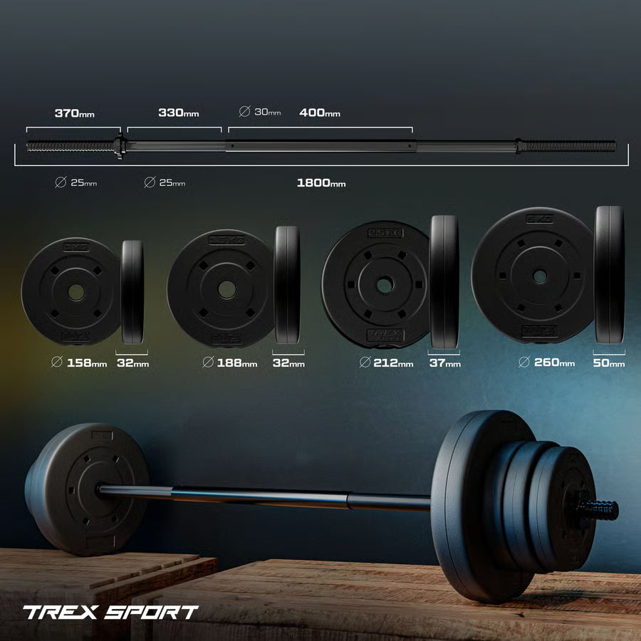 Bituminøst vægtstangsæt  180cm 55 kg gym4all