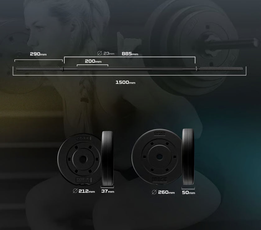 Bituminøst vægtstangsæt 150cm 46 kg gym4all