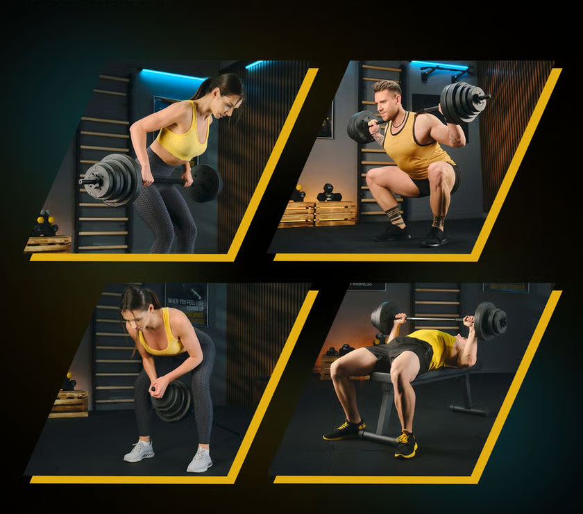 Person performing various weightlifting exercises with TRex Sport equipment.