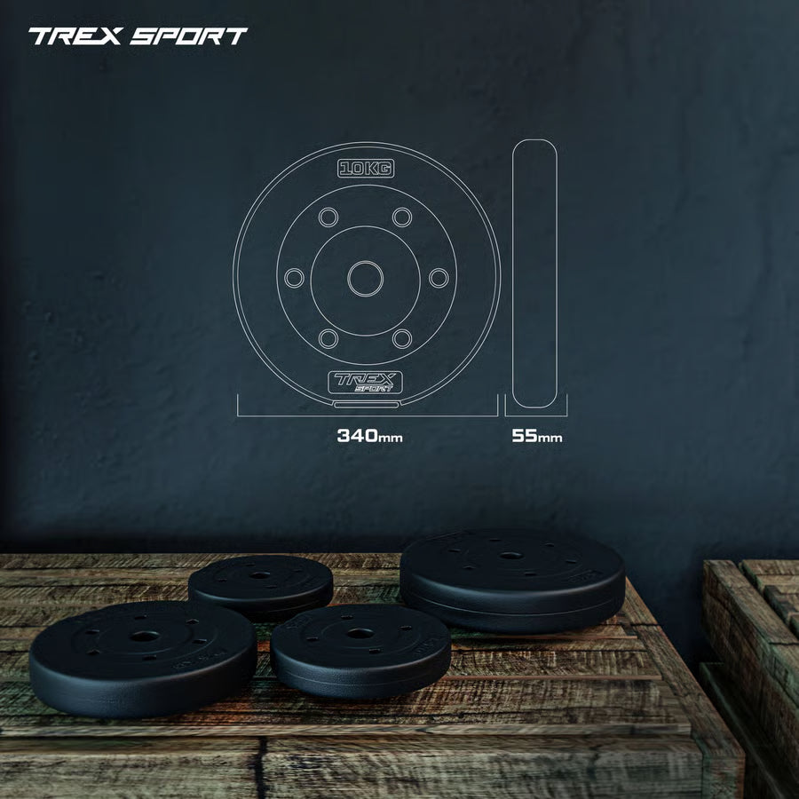 Black brake rotors on a wooden platform with a dark background and TREX Sport branding.