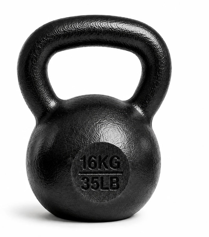 Kettlebell-sæt i støbejern (i alt 62 kg): 6 kg, 8 kg, 12 kg, 16 kg, 20 kg