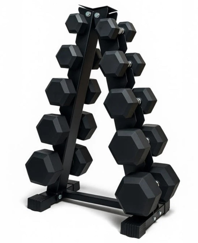 HEX Håndvægte Sæt 75 kg med Stativ – 5 Par Gummibelagte 2,5–12,5 kg