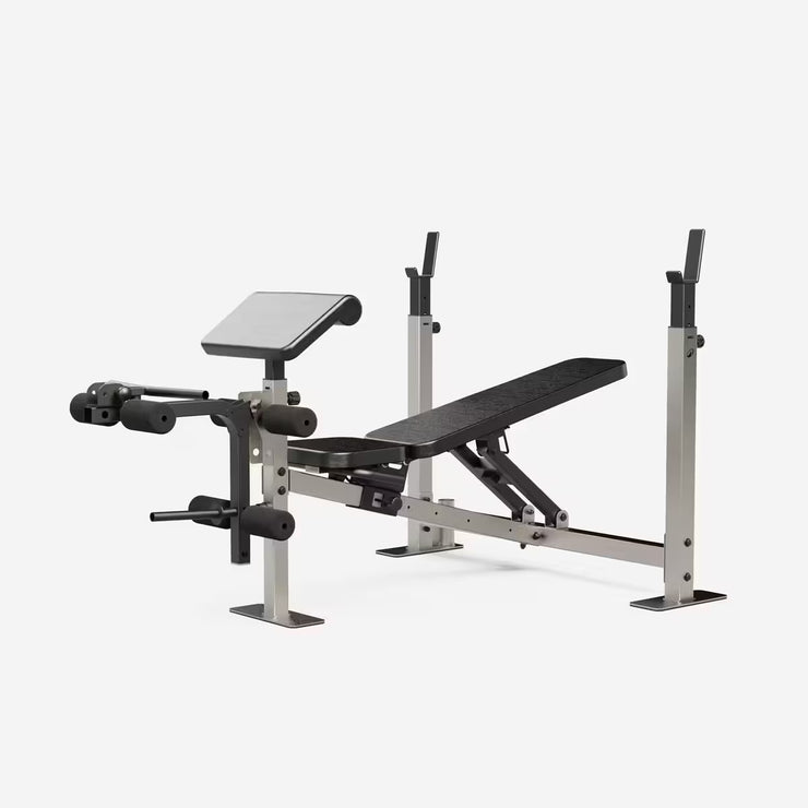 Træningsbænk med stativer og moduler til biceps og ben gym4all