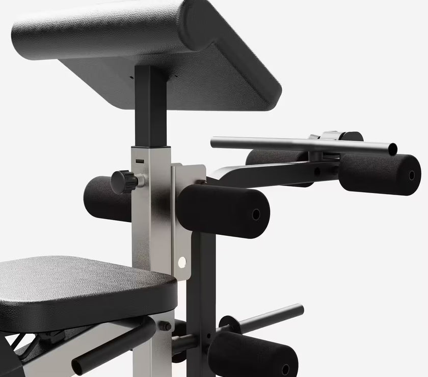 Træningsbænk med stativer og moduler til biceps og ben gym4all