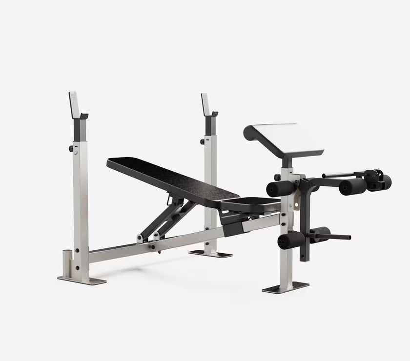 Træningsbænk med stativer og moduler til biceps og ben gym4all