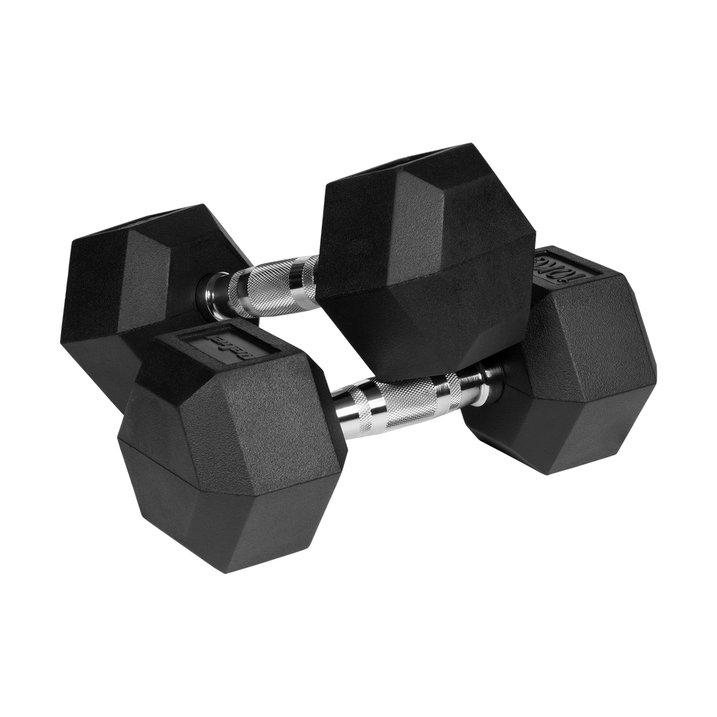 Sæt af 2 gummibelagte hexagon håndvægte 2x 10 kg til alsidig styrketræning i homegym.