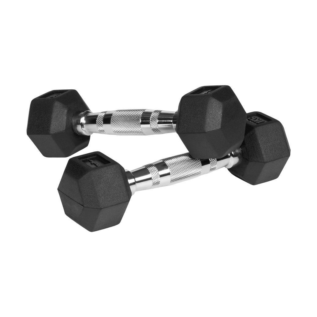 Sæt af 2 gummibelagte hexagon håndvægte 1 kg til aerobic og let konditionstræning.