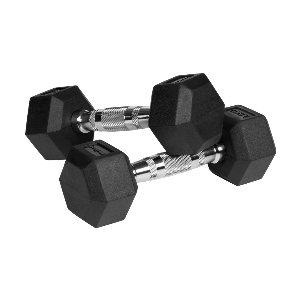Sæt af 2 gummibelagte hexagon håndvægte 2,5 kg til optimal progression og fitness.