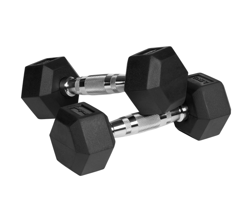 Sæt af 2 gummibelagte hexagon håndvægte 2,5 kg til optimal progression og fitness.