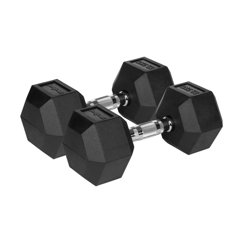 To sorte 12,5 kg fitness håndvægte med ergonomisk stålhåndtag (3,4 cm).