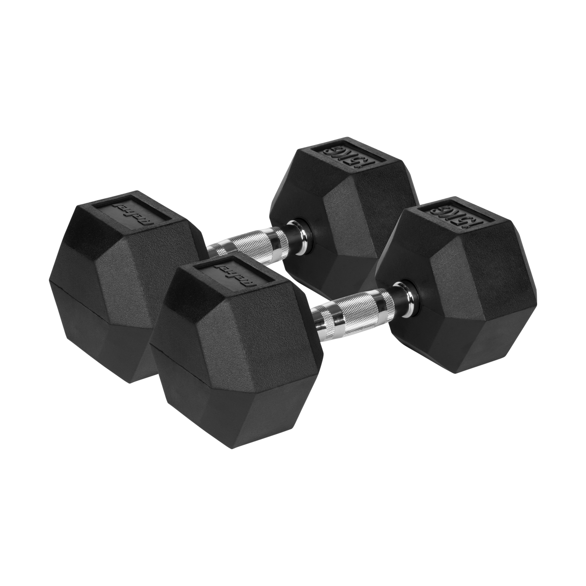 To sorte 15 kg håndvægte klar til tunge løft – stabilt sekskantet design.