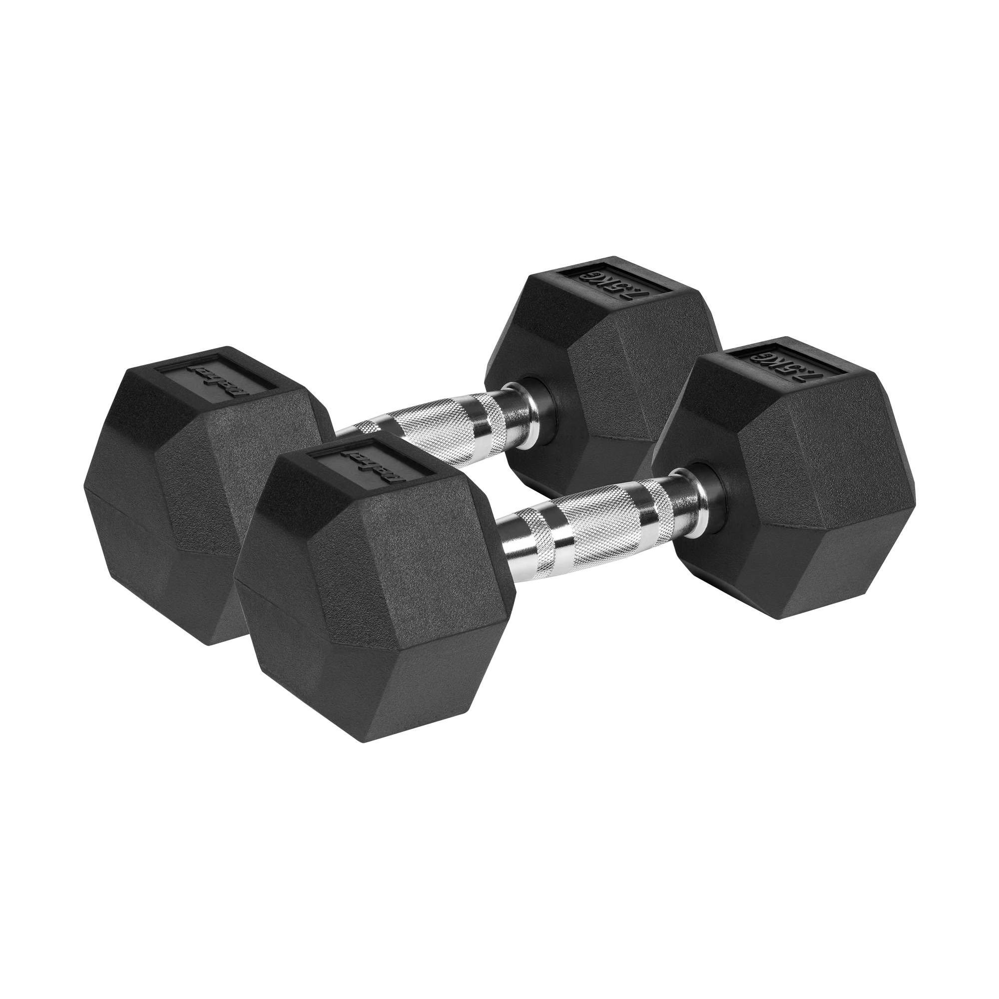 To sorte 7,5 kg håndvægte – stabile gummi vægte til homegym og dynamiske øvelser.