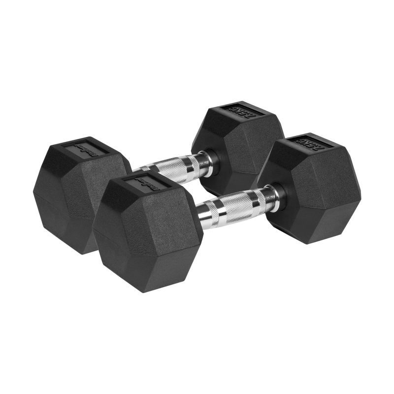 To sorte 7,5 kg håndvægte – stabile gummi vægte til homegym og dynamiske øvelser.