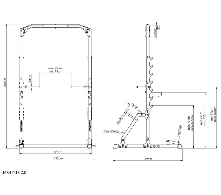Semi-Pro Squat half-rack med pull-up stang og dip-station gym4all